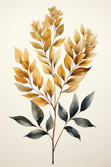 Leaf drawn with gold lines, leaf whole in the frame. AI generative