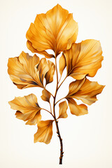 Leaf drawn with gold lines, leaf whole in the frame. AI generative