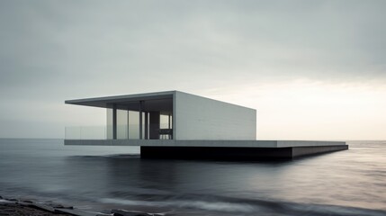 Zen Minimalism: Ethereal White House Floating On The Ocean