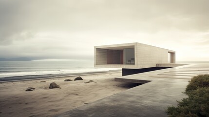 Modern Concrete Box: Minimalist Staging At The Edge Of A Beach