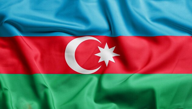 flag of Azerbaijan with folds with visible satin texture