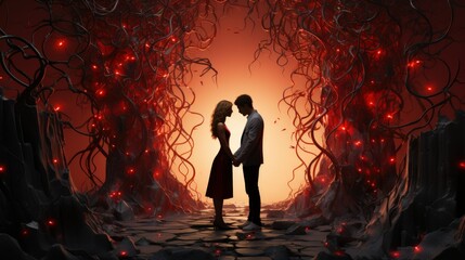 Colorful Conceptual Surreal Wallpaper. Lovers Silhouette. Digital Art Backdrop. Generative AI illustration.