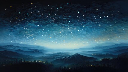 Fototapeta premium Delicate dots of paint converge to form a breathtaking landscape, reminiscent of a starry night. Generative AI