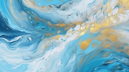 Streaks and waves of blue and white paint. AI generated