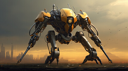 Fototapeta na wymiar illustration of war robot - AI generated image.