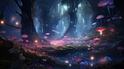 Illustration of fantasy forest - AI generated image.