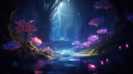 Fototapeta premium Illustration of fantasy forest - AI generated image.