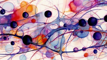 Abstract pattern brush strokes bubbles and stripes, watercolor background