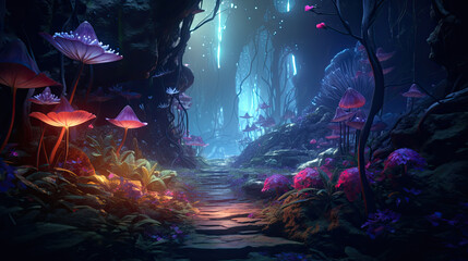Obraz premium Illustration of fantasy forest - AI generated image.