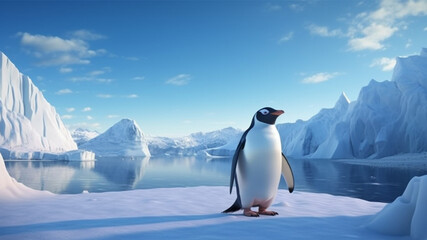 penguin on iceberg - obrazy, fototapety, plakaty