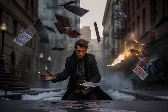 Fictional character, Portrait of a man with cards, Generative AI