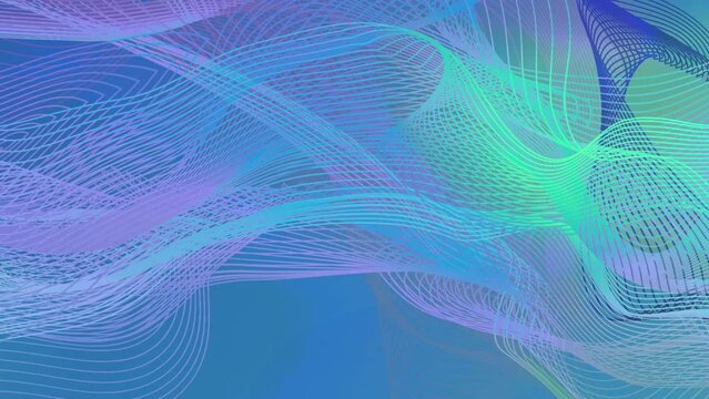 Blue purple gradient and tangled wavy lines animation, 4k abstract motion graphics.