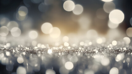 silver glitter background with bokeh on dark, generative ai