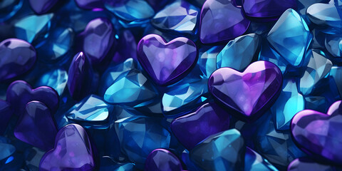background of crystal pink purple blue hearts, generative ai