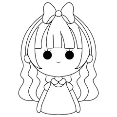  2D drawing of children girls. faces of girls on white background.