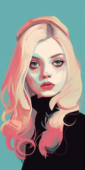 a girl with blonde hair in an illustration - neo-pop iconography - Generative AI