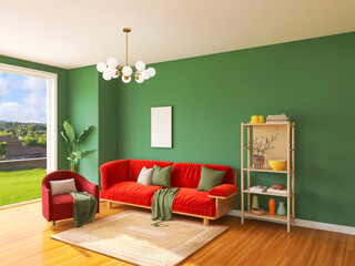 Creative living room interior 3d render, 3d illustration