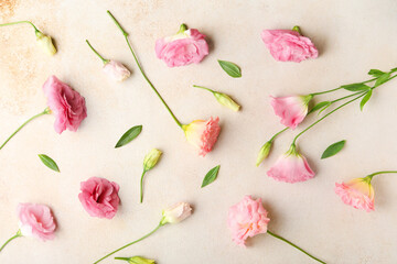 Fototapeta na wymiar Beautiful pink eustoma flowers on white background