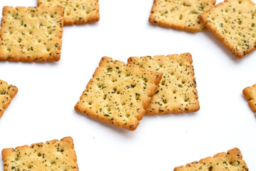 Seaweed crackers on white background.