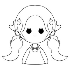  2D drawing of children girls. faces of girls on white background.