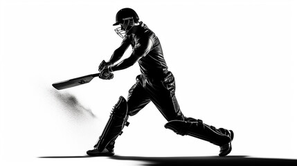 Retrato de jogador de críquete em silhueta de sombra no fundo branco