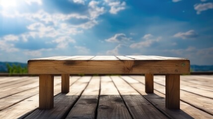 An empty wooden table on a background of nature. Generative AI