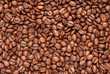 Macro blank photography of  roasted coffee beans, fresh, pattern, background, arabic, textured, roast, freshness, space 