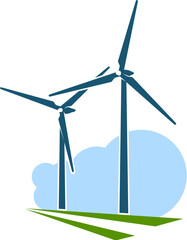 Wind turbine emblem. Green energy. Sustainable energy generation industry plant or station icon, renewable electricity production wind turbine or alternative power source innovation vector symbol