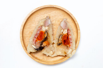 Chinese rice dumpling (zongzi) on white background.