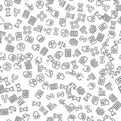 Analytics vector seamless pattern. Texture background with thin line icons. Black outline symbols of business on white background. Seamless vector pattern for web design, printable product, etc.