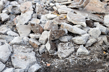 Piles of rubble after house demolition