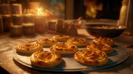 mini pizza stuffed with tomato cheese and Permian ham slices close-up .Generative AI 