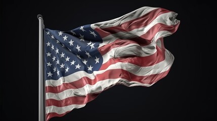 Obraz premium American flag waving isolated on black background. The USA flag on a black background. National flag of USA. Generative AI