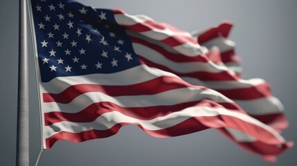 American flag waving isolated on gray background. The USA flag on a gray background. National flag of USA. Generative AI