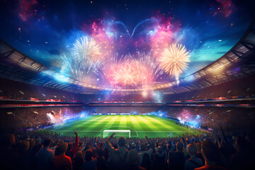 view inside soccer stadium with Fans on stadium game and audiences people celebration