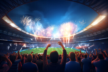 Fototapeta na wymiar view inside soccer stadium with Fans on stadium game and audiences people celebration