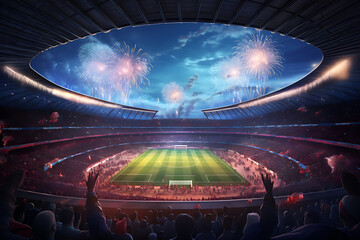 view inside soccer stadium with Fans on stadium game and audiences people celebration