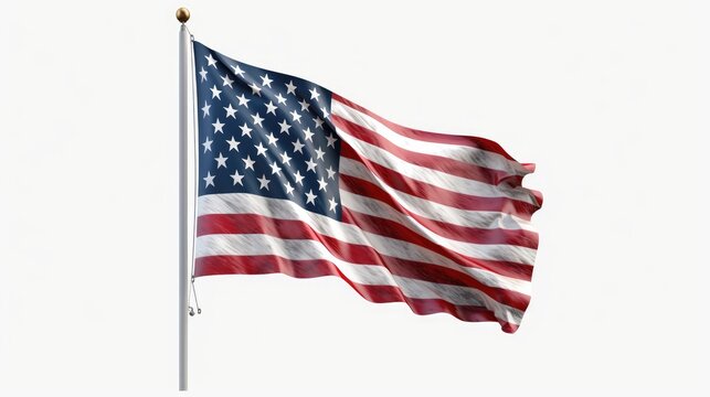 American flag waving isolated on white background. The USA flag on a white background. National flag of USA. Generative AI
