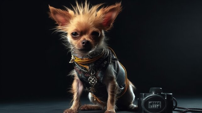 cute dog in punk rock style. Created with Generative AI.