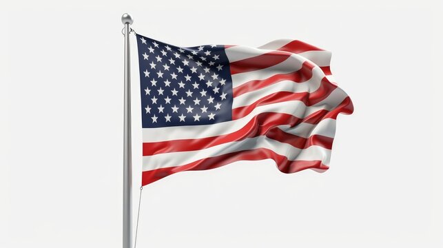American flag waving isolated on white background. The USA flag on a white background. National flag of USA. Generative AI