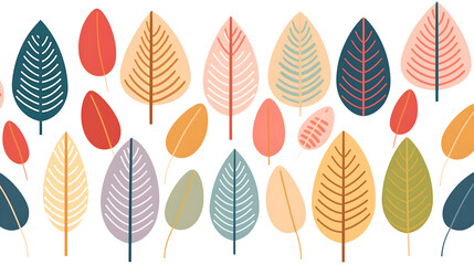 set of minimalistic autumn leaves in scandinavian style on transparent background, generative ai