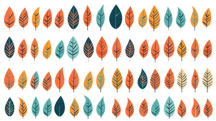 set of simple hand drawn autumn leaves isolated on transparent background in uniform style