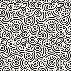 Seamless doodle geometric pattern. Abstract modern background with circles and curves. Hipster Memphis style.