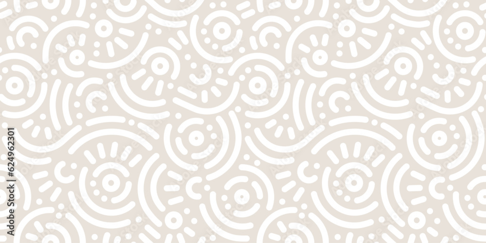 Wall mural seamless doodle geometric pattern. abstract modern background with circles and curves. hipster memph