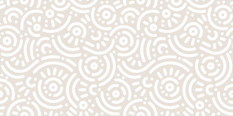 Seamless doodle geometric pattern. Abstract modern background with circles and curves. Hipster Memphis style. - 624962301