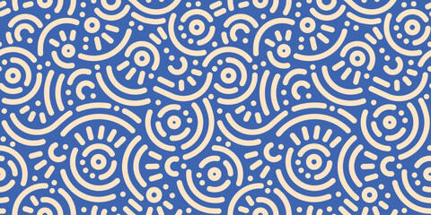 Seamless doodle geometric pattern. Abstract modern background with circles and curves. Hipster Memphis style.