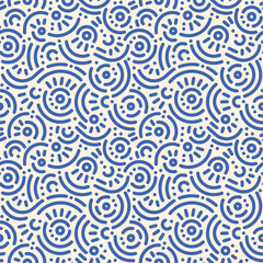 Seamless doodle geometric pattern. Abstract modern background with circles and curves. Hipster Memphis style.