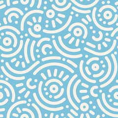 Fototapeta na wymiar Seamless doodle geometric pattern. Abstract modern background with circles and curves. Hipster Memphis style.