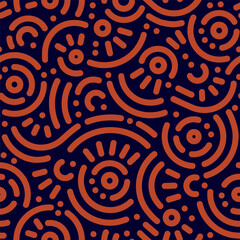 Seamless doodle geometric pattern. Abstract modern background with circles and curves. Hipster Memphis style.