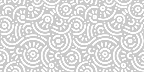 Seamless doodle geometric pattern. Abstract modern background with circles and curves. Hipster Memphis style.